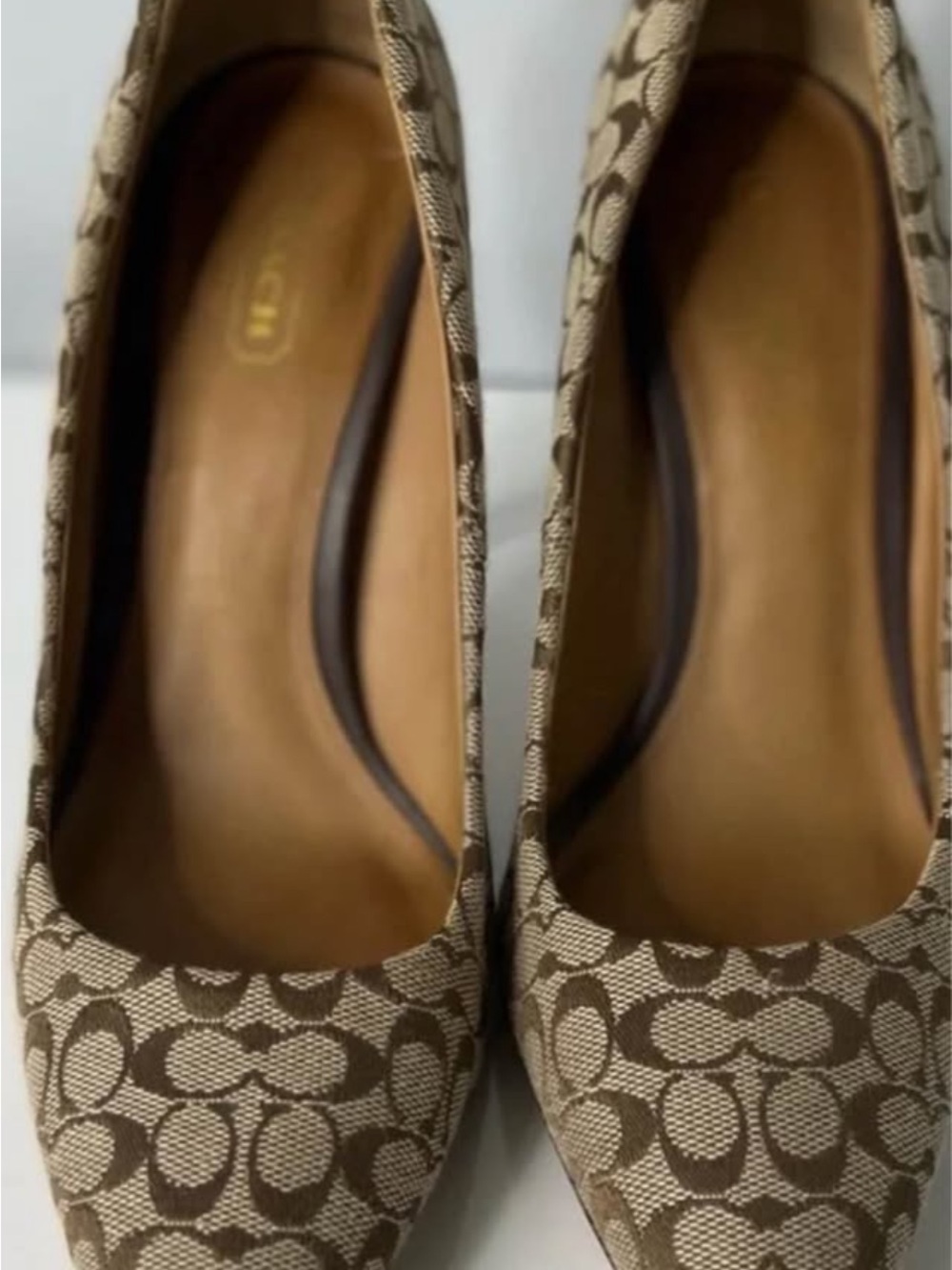 Coach Brown & Beige Signature Pointed Toe Flats